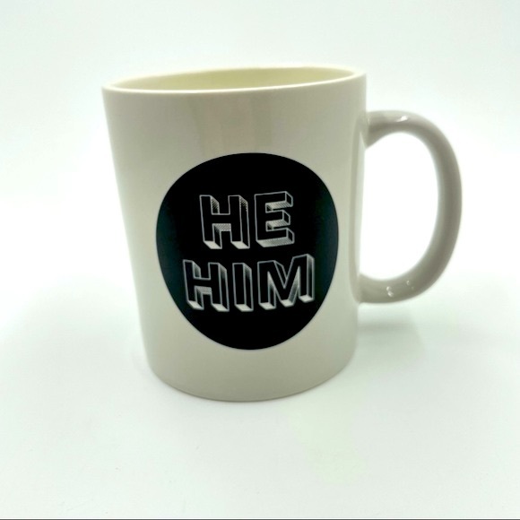 Room Essentials Stoneware He Him Coffee Mug Cream Black Pronoun Cup Mens Tea - Picture 3 of 10